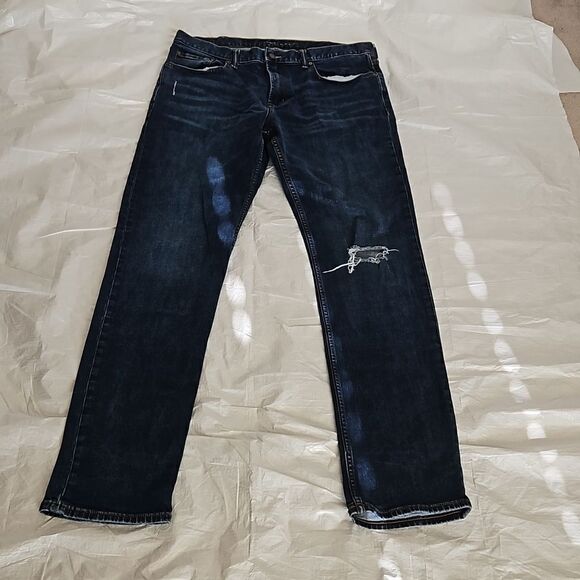 Old Navy Men Distressed Dark Blue Washed Jeans 36×36 - Picture 4 of 16